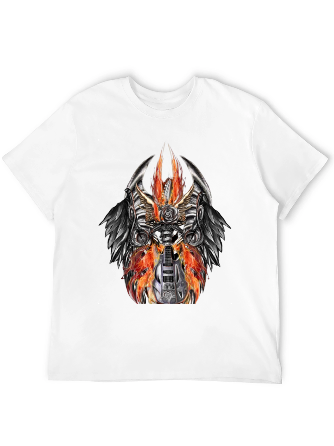 Fiery Guitar Graphic Tee - Rocker Style Black T-Shirt