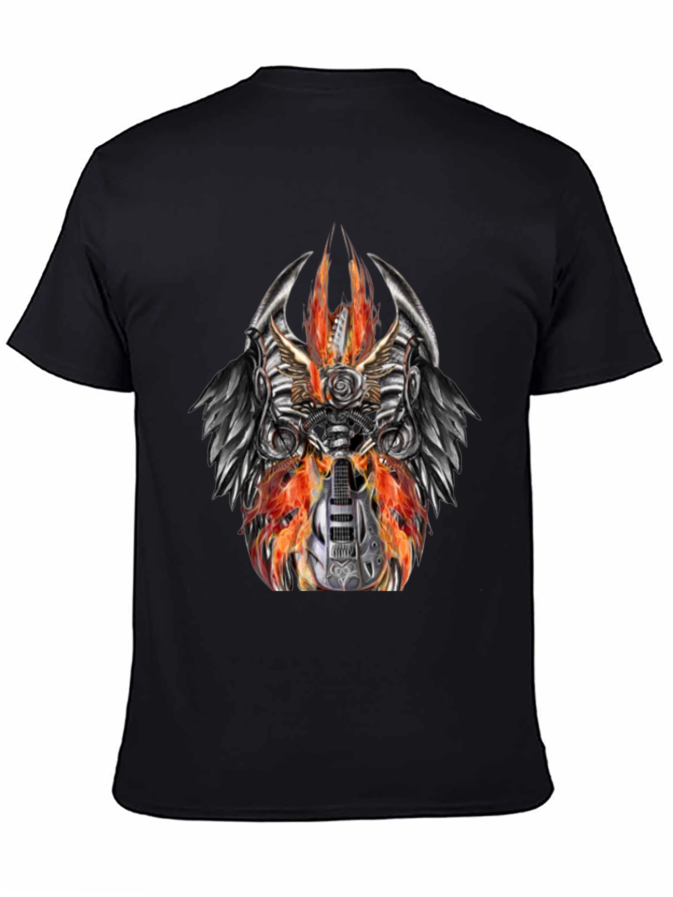 Fiery Guitar Graphic Tee - Rocker Style Black T-Shirt