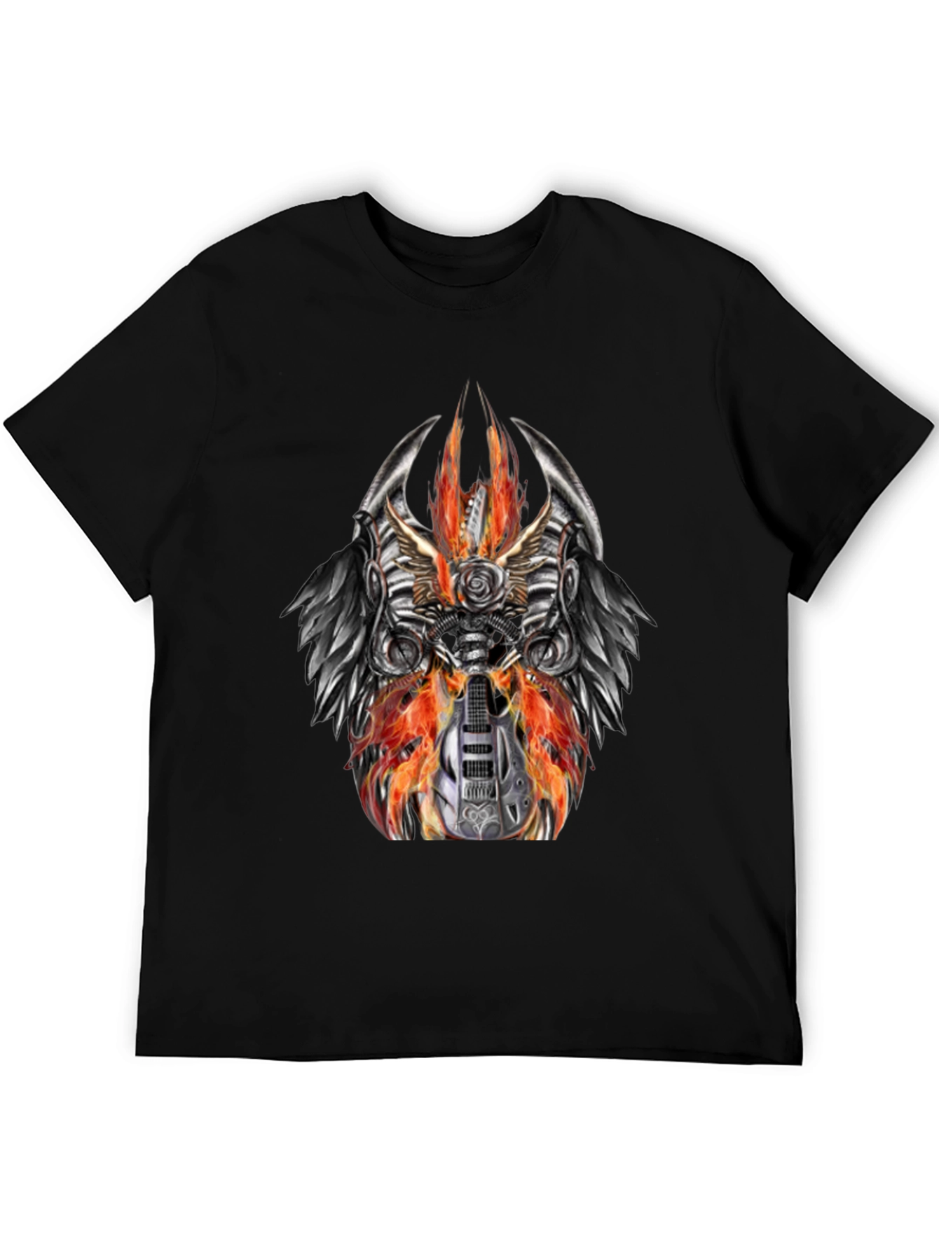 Fiery Guitar Graphic Tee - Rocker Style Black T-Shirt