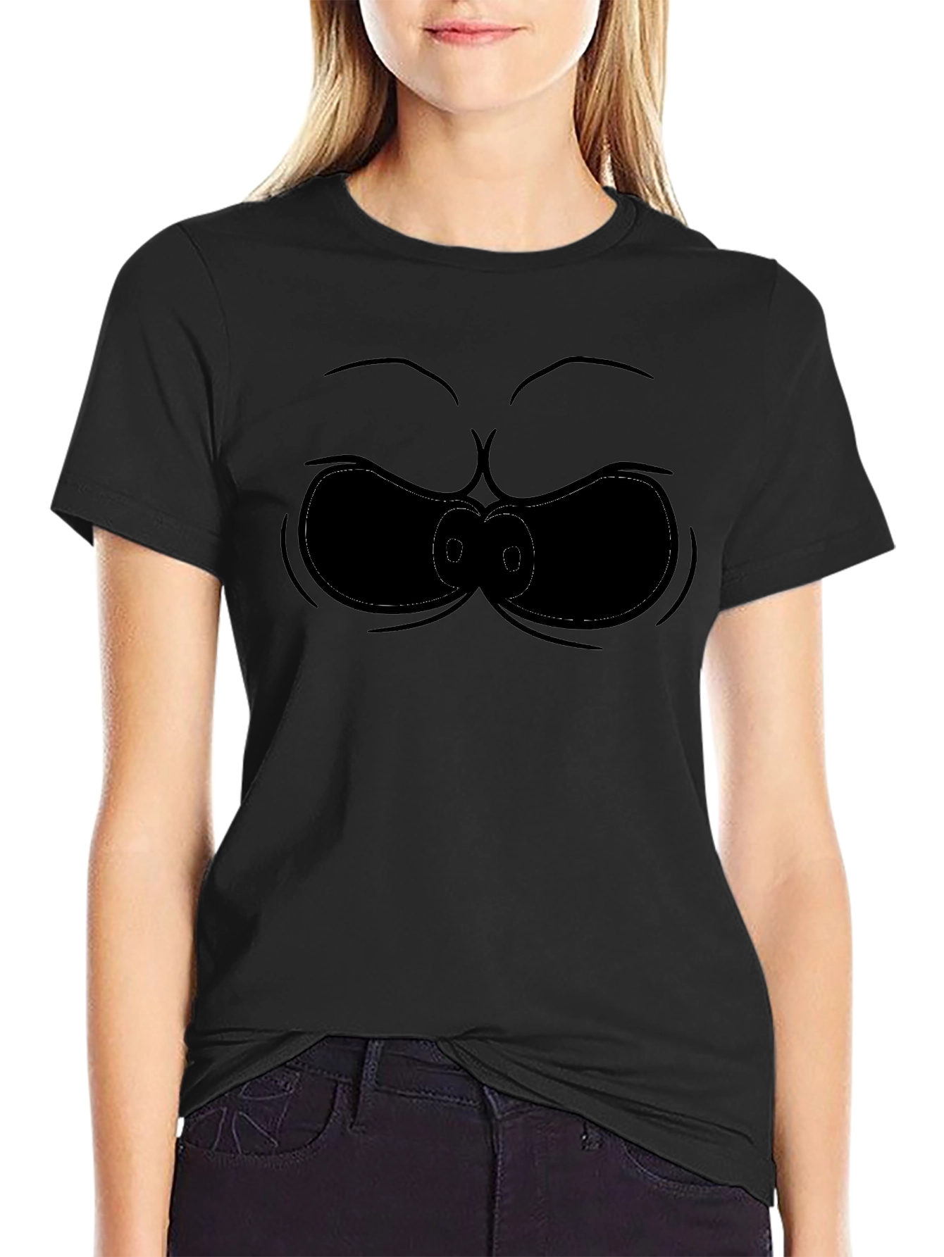 Funny Cartoon Face Black T-Shirt