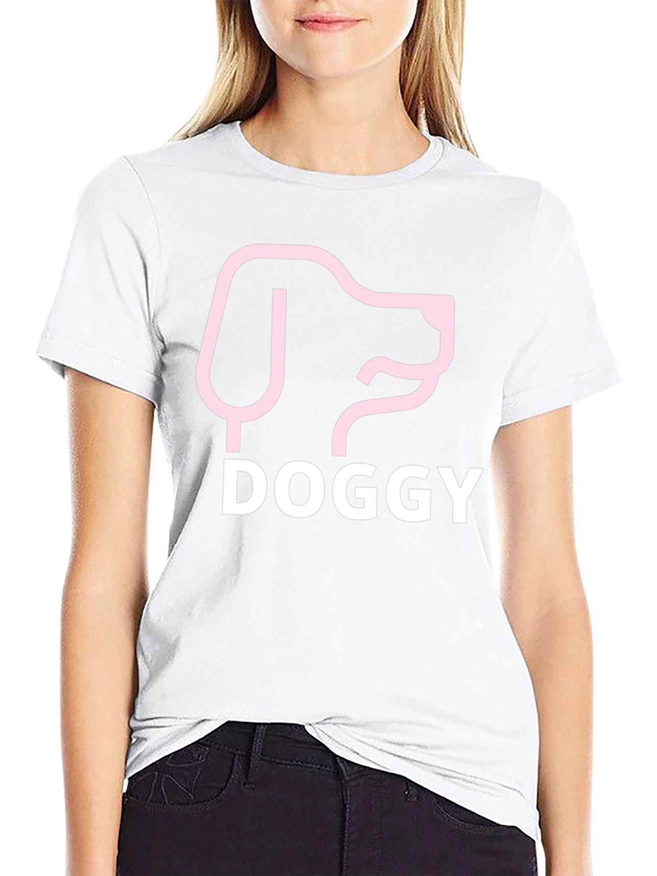 Doggy Tee: Pink Dog Graphic Black T-Shirt