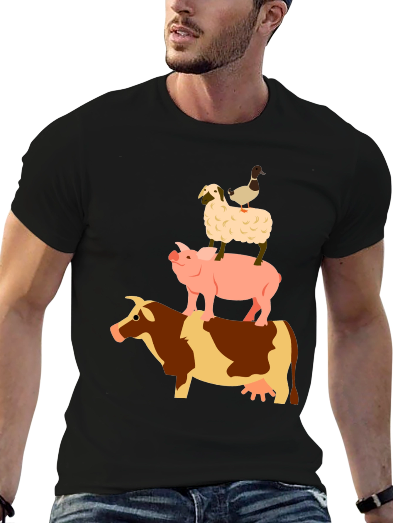 Farm Animal Stack Black T-Shirt