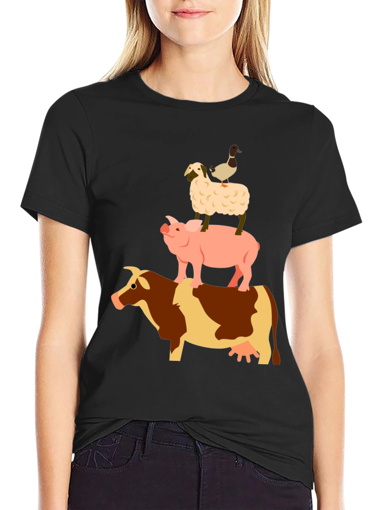 Farm Animal Stack Black T-Shirt