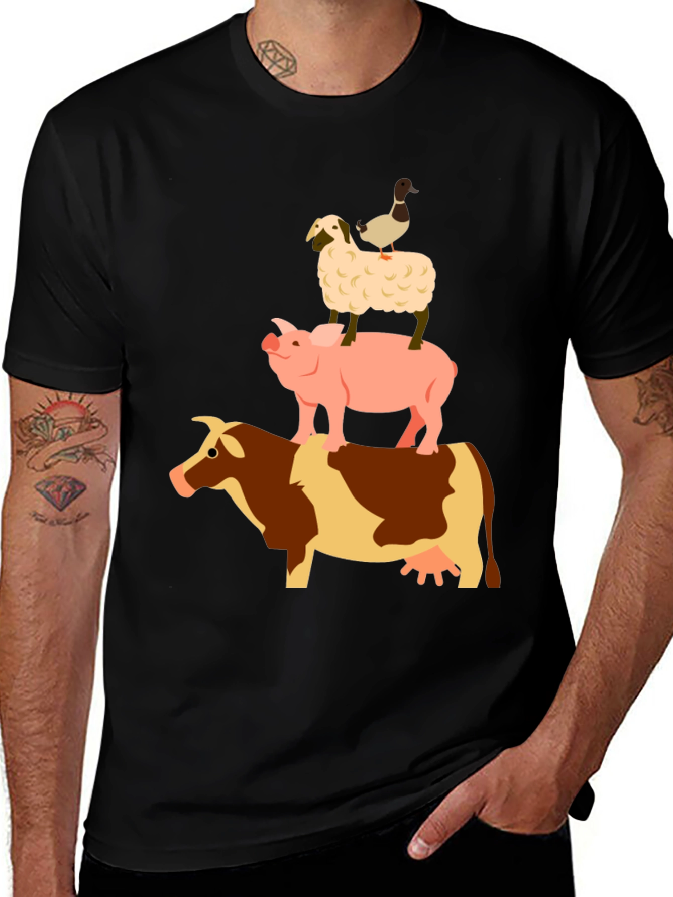Farm Animal Stack Black T-Shirt