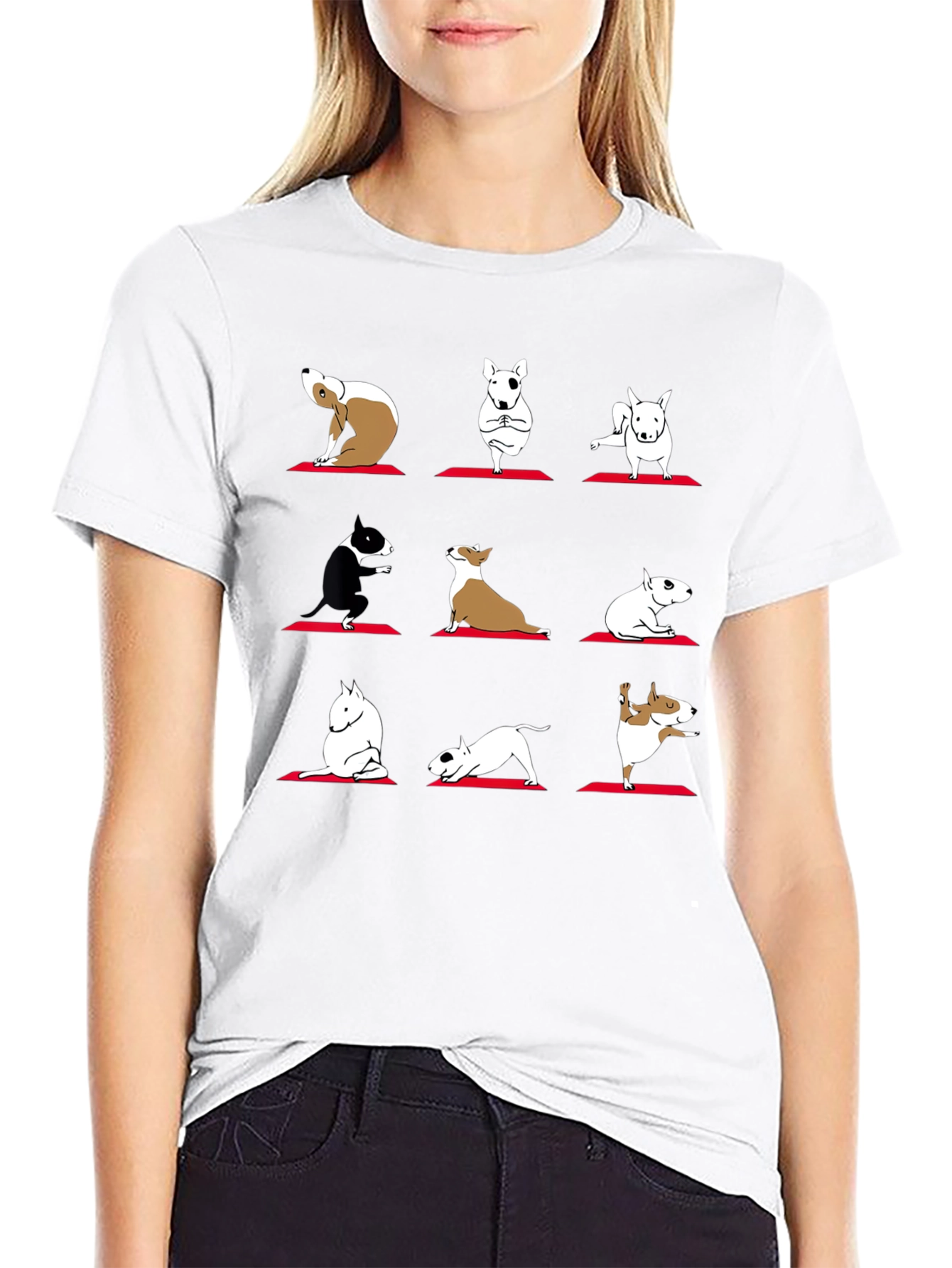 Yoga Dogs Graphic Tee - Bull Terrier Poses T-Shirt