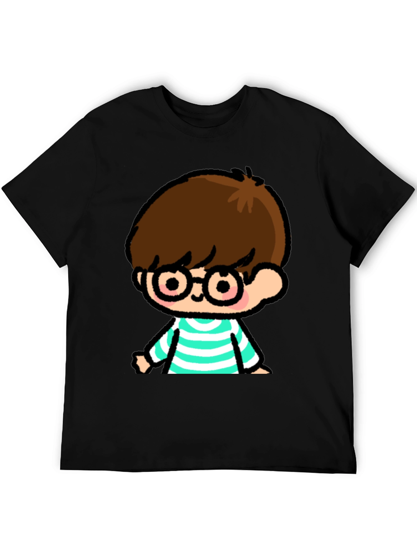 Cartoon Boy Graphic Tee - Casual Black T-Shirt