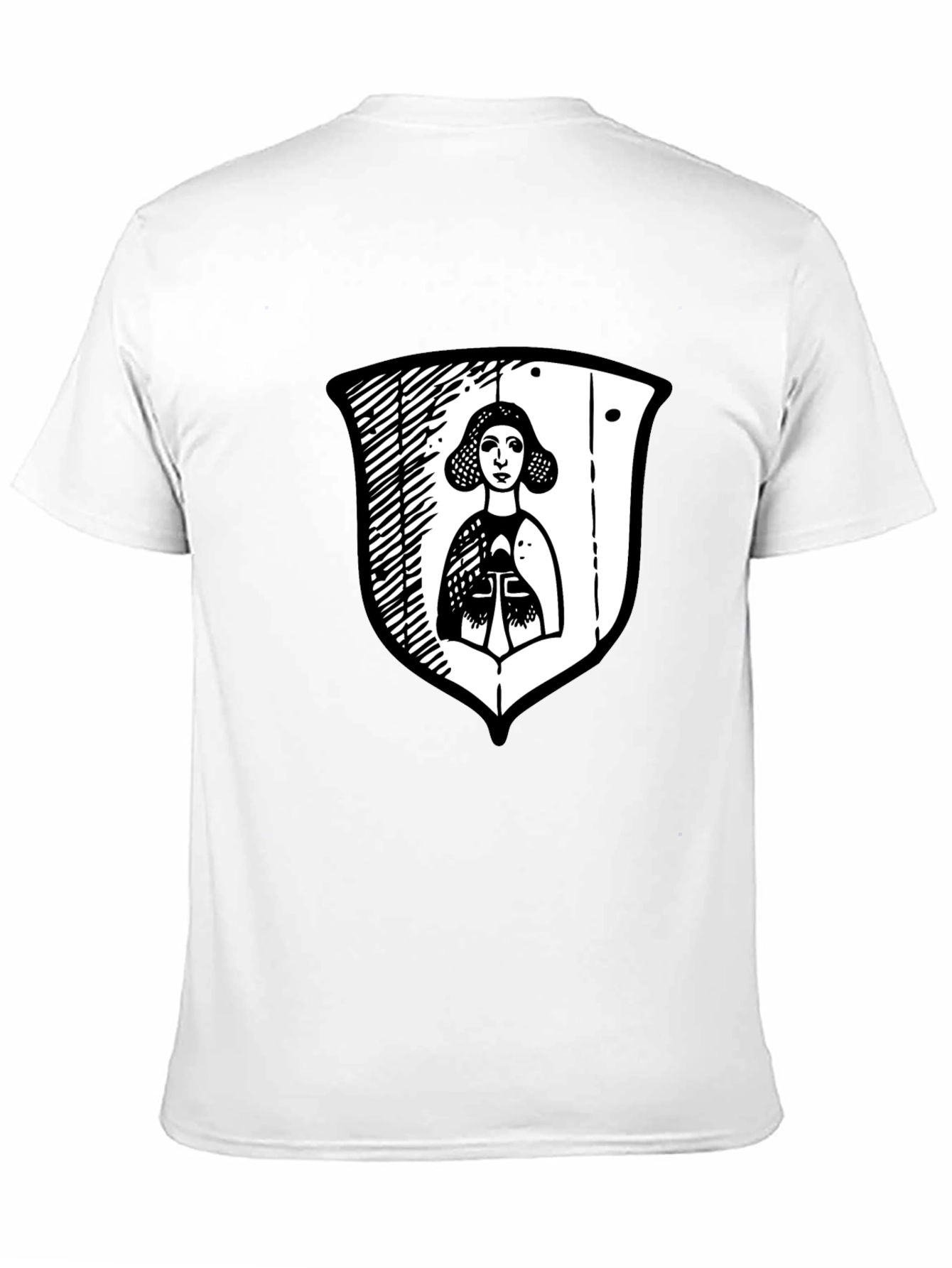 Black Graphic Tee with Medieval Lady Shield