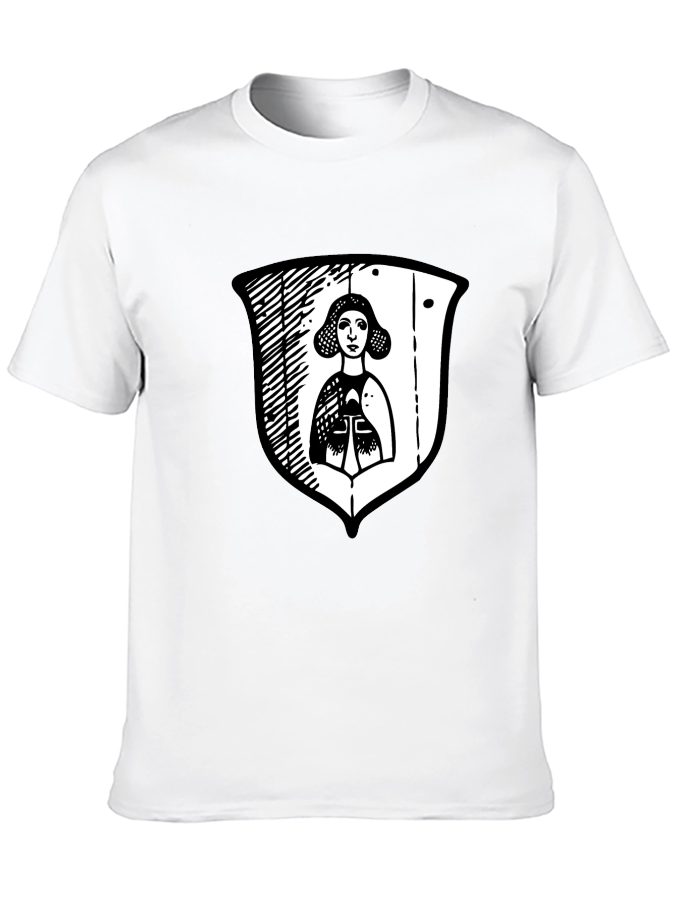 Black Graphic Tee with Medieval Lady Shield