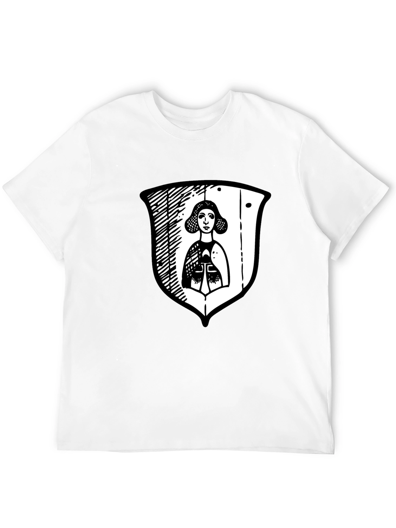 Black Graphic Tee with Medieval Lady Shield
