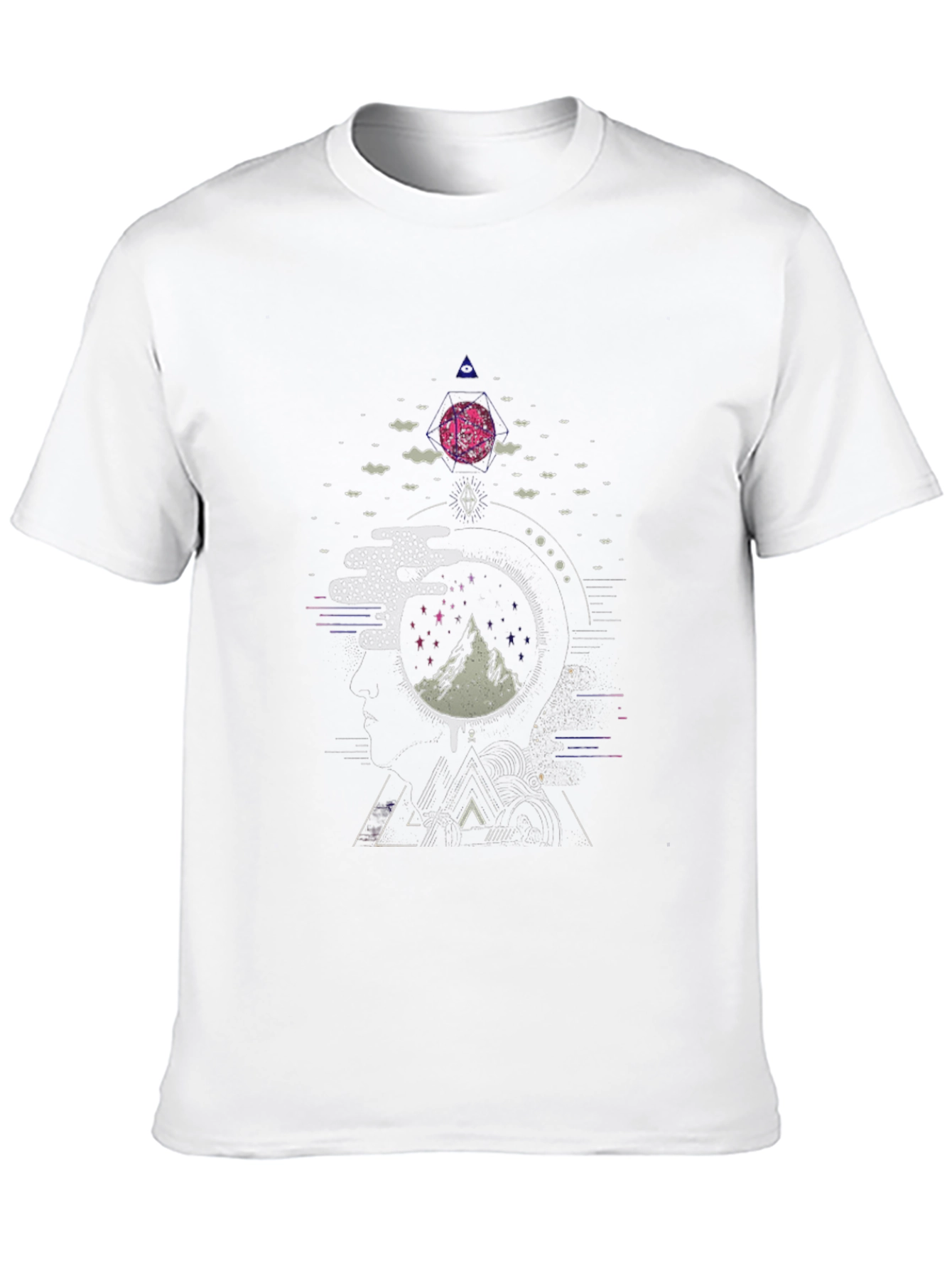Geometric Mountain & Moon Graphic Black Tee