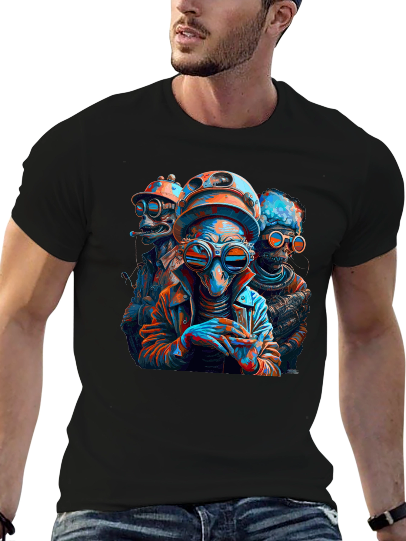 Steampunk Alien Crew Black T-Shirt