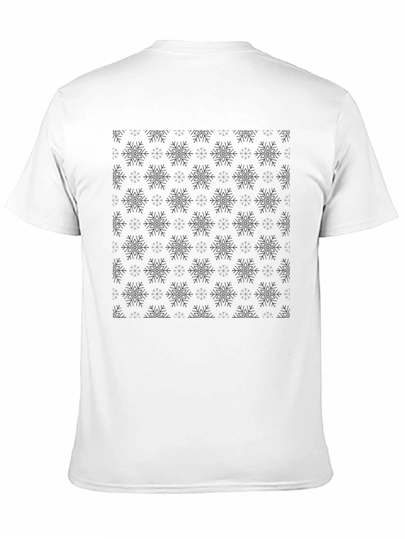 Mens Black Snowflake Pattern Crew Neck T-Shirt