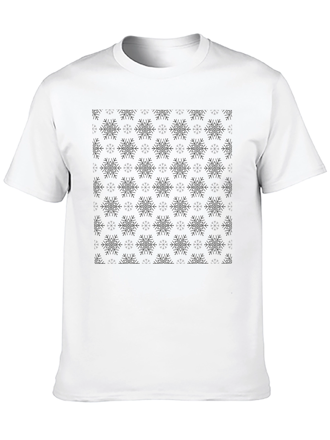 Mens Black Snowflake Pattern Crew Neck T-Shirt