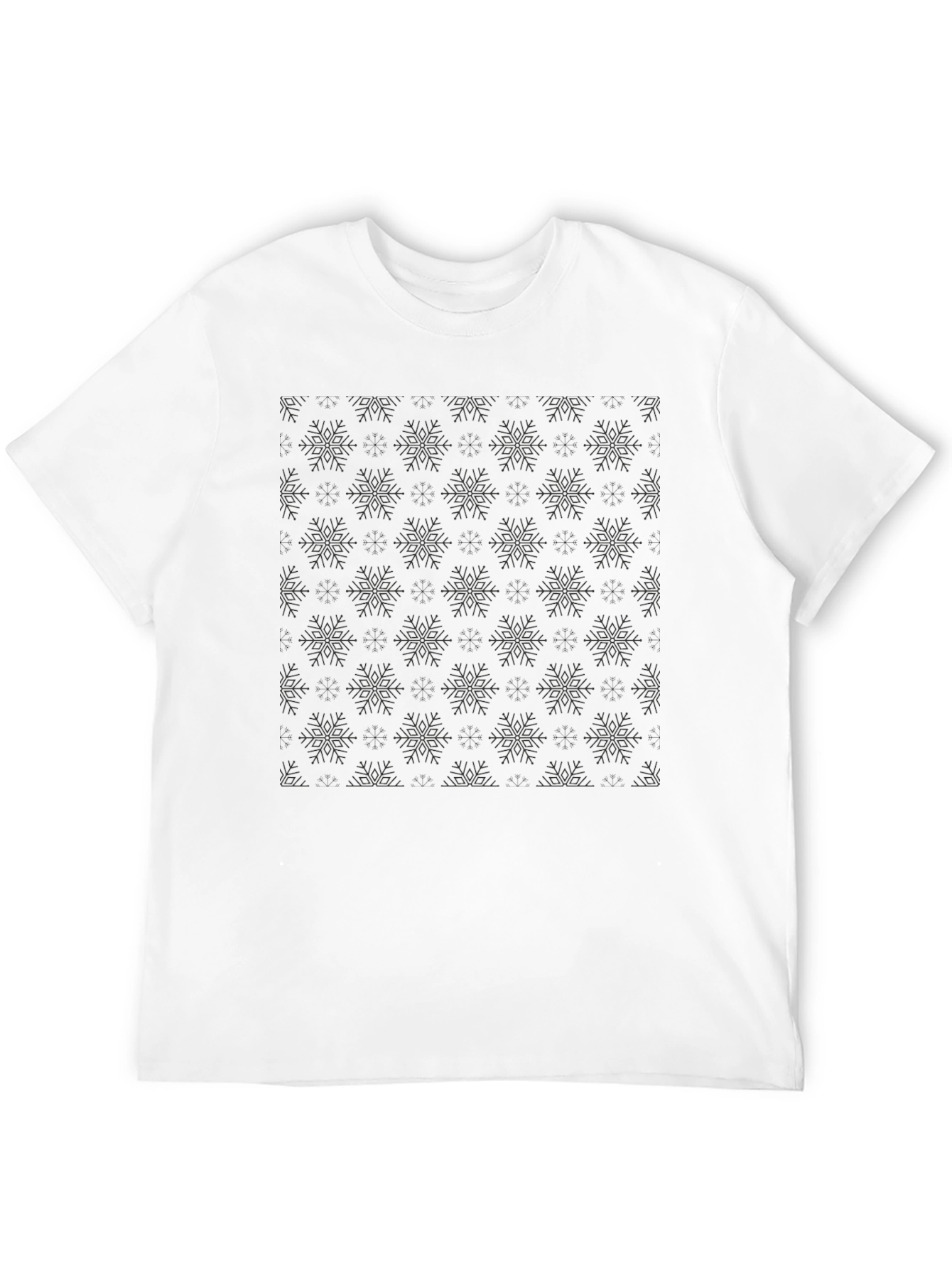 Mens Black Snowflake Pattern Crew Neck T-Shirt