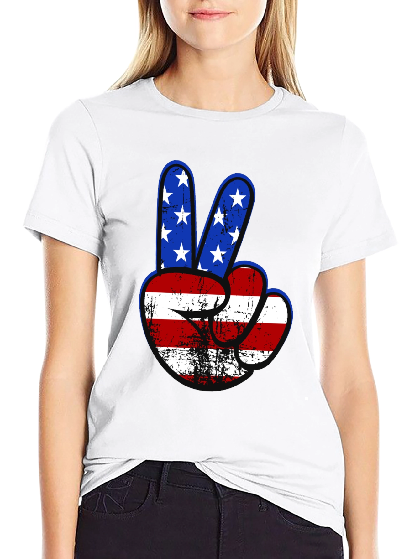 Patriotic Peace Sign Graphic T-Shirt - USA Flag Design