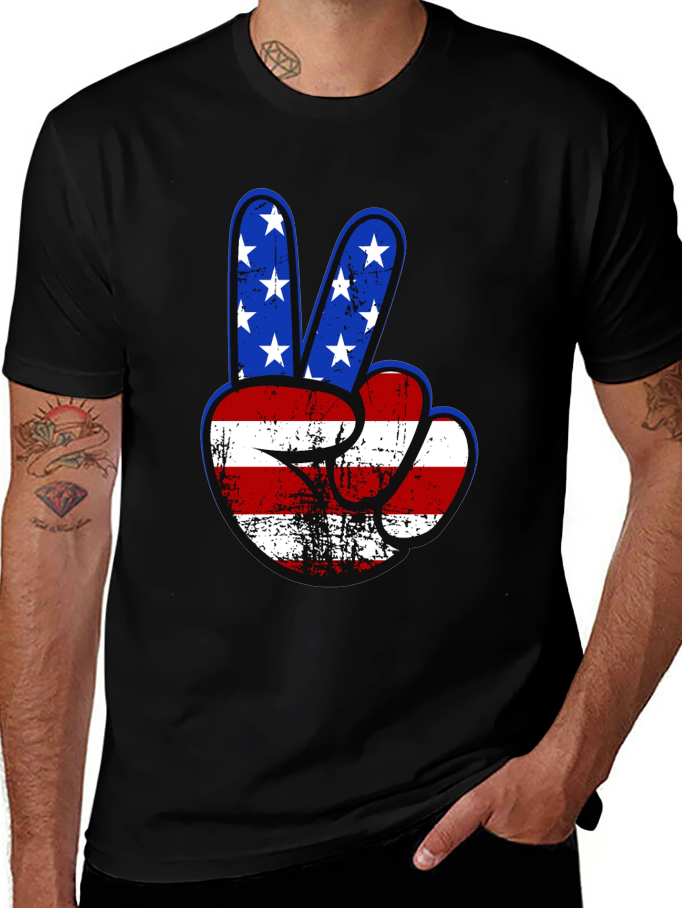 Patriotic Peace Sign Graphic T-Shirt - USA Flag Design