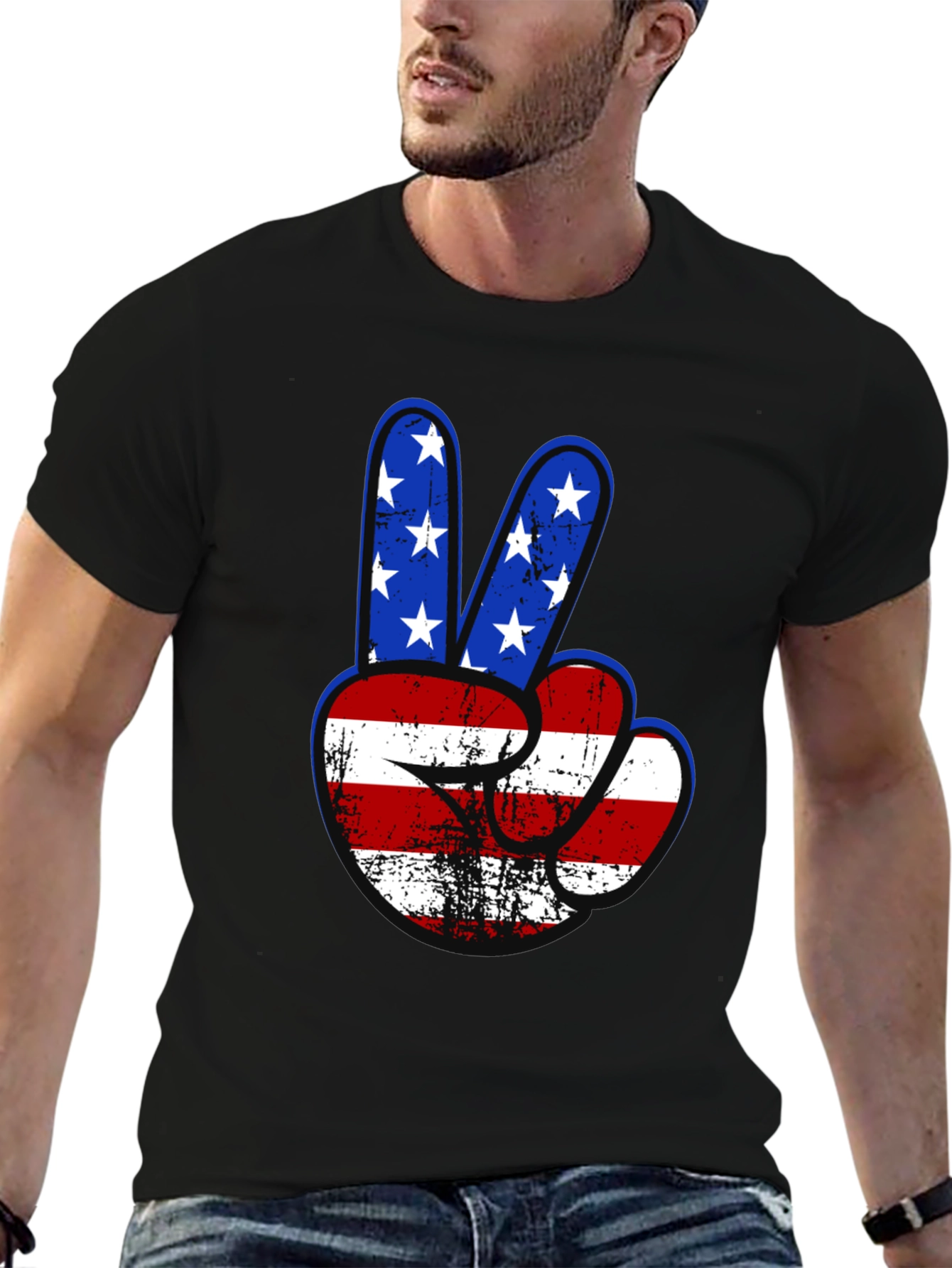 Patriotic Peace Sign Graphic T-Shirt - USA Flag Design