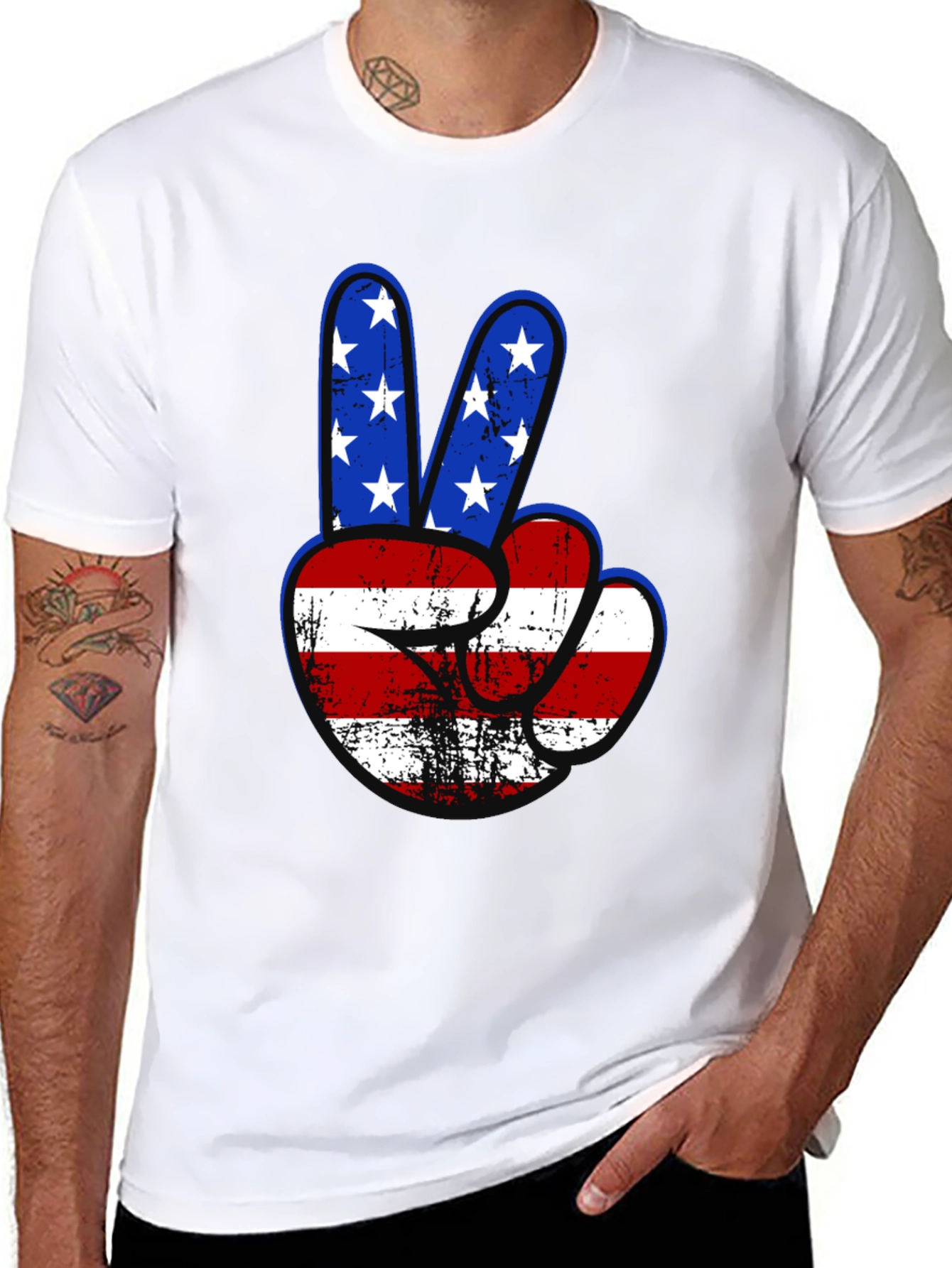 Patriotic Peace Sign Graphic T-Shirt - USA Flag Design