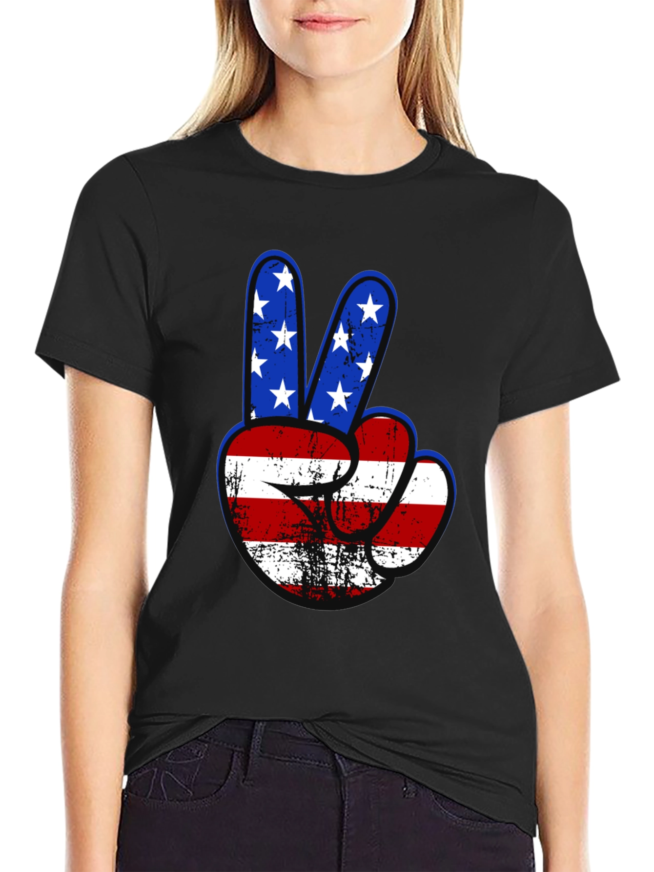 Patriotic Peace Sign Graphic T-Shirt - USA Flag Design