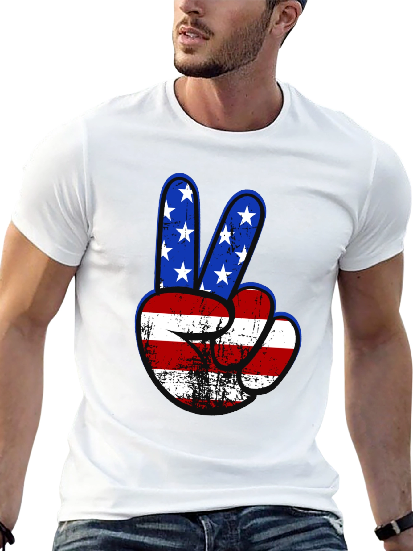 Patriotic Peace Sign Graphic T-Shirt - USA Flag Design