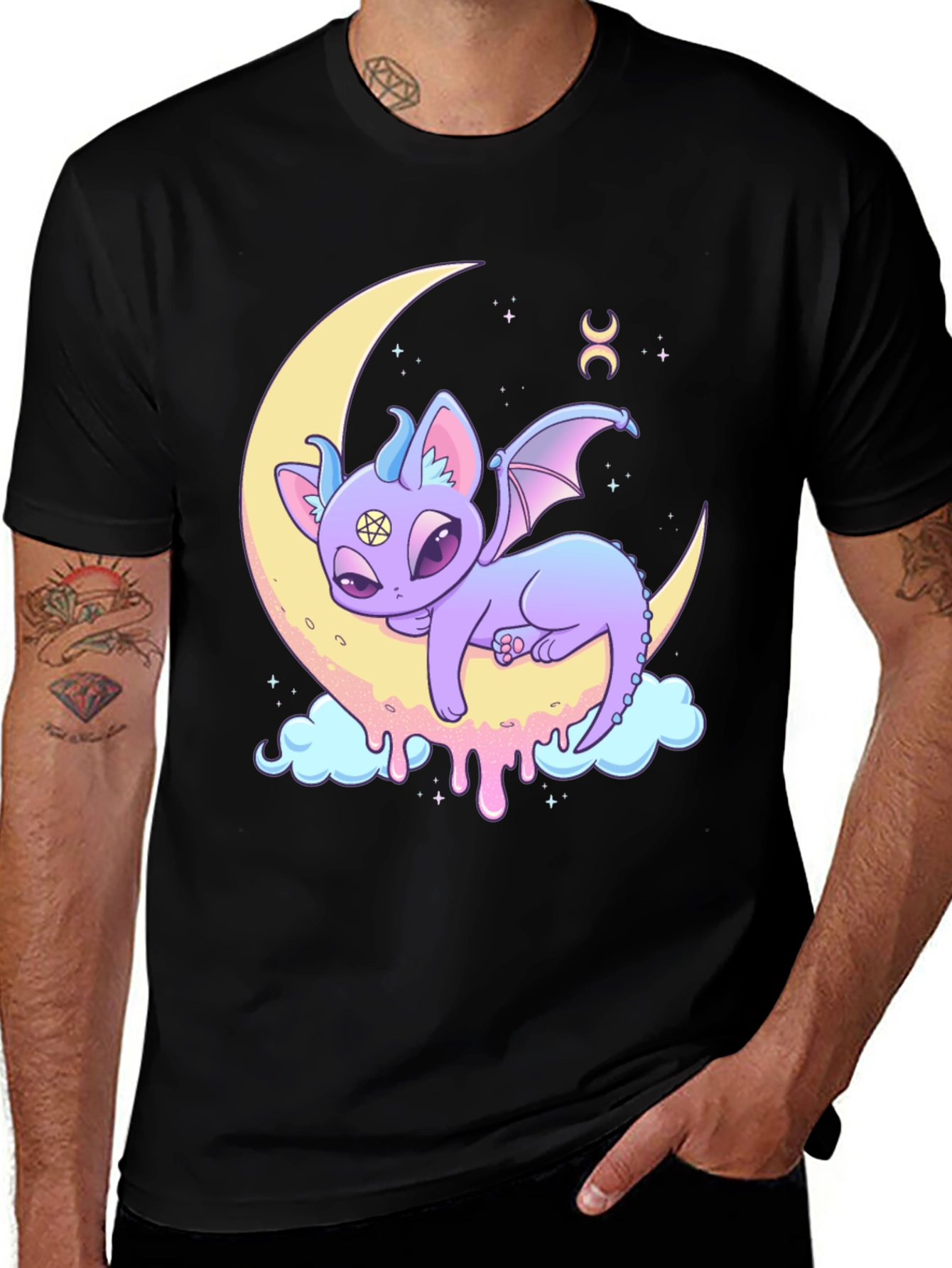 Cute Pastel Goth Demon Cat Moon T-Shirt