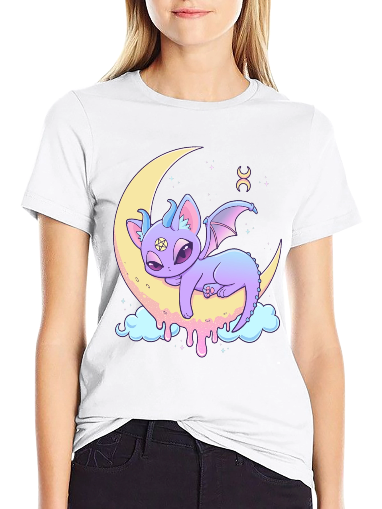 Cute Pastel Goth Demon Cat Moon T-Shirt
