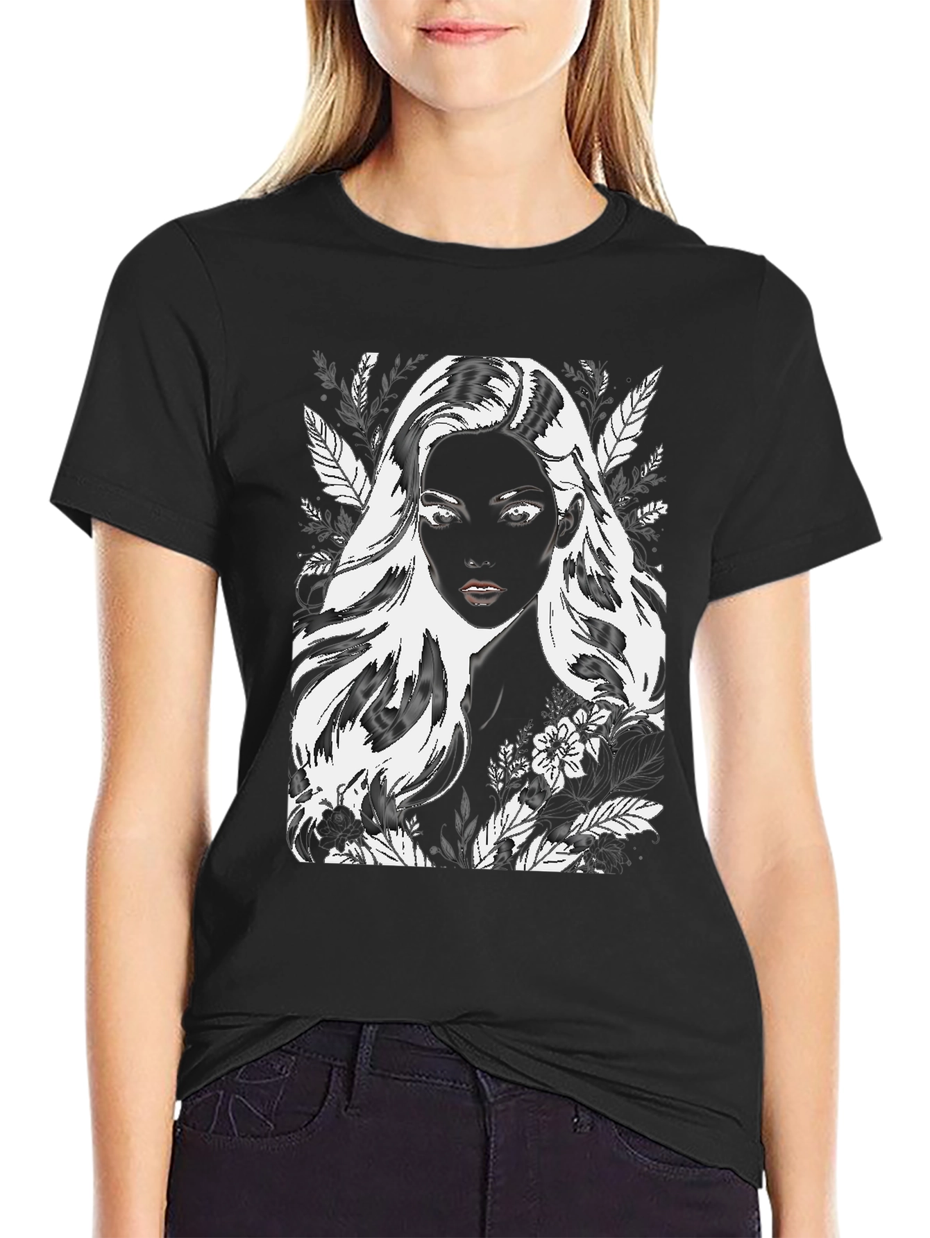 Monochrome Woman Graphic Tee - Stylish Black T-Shirt