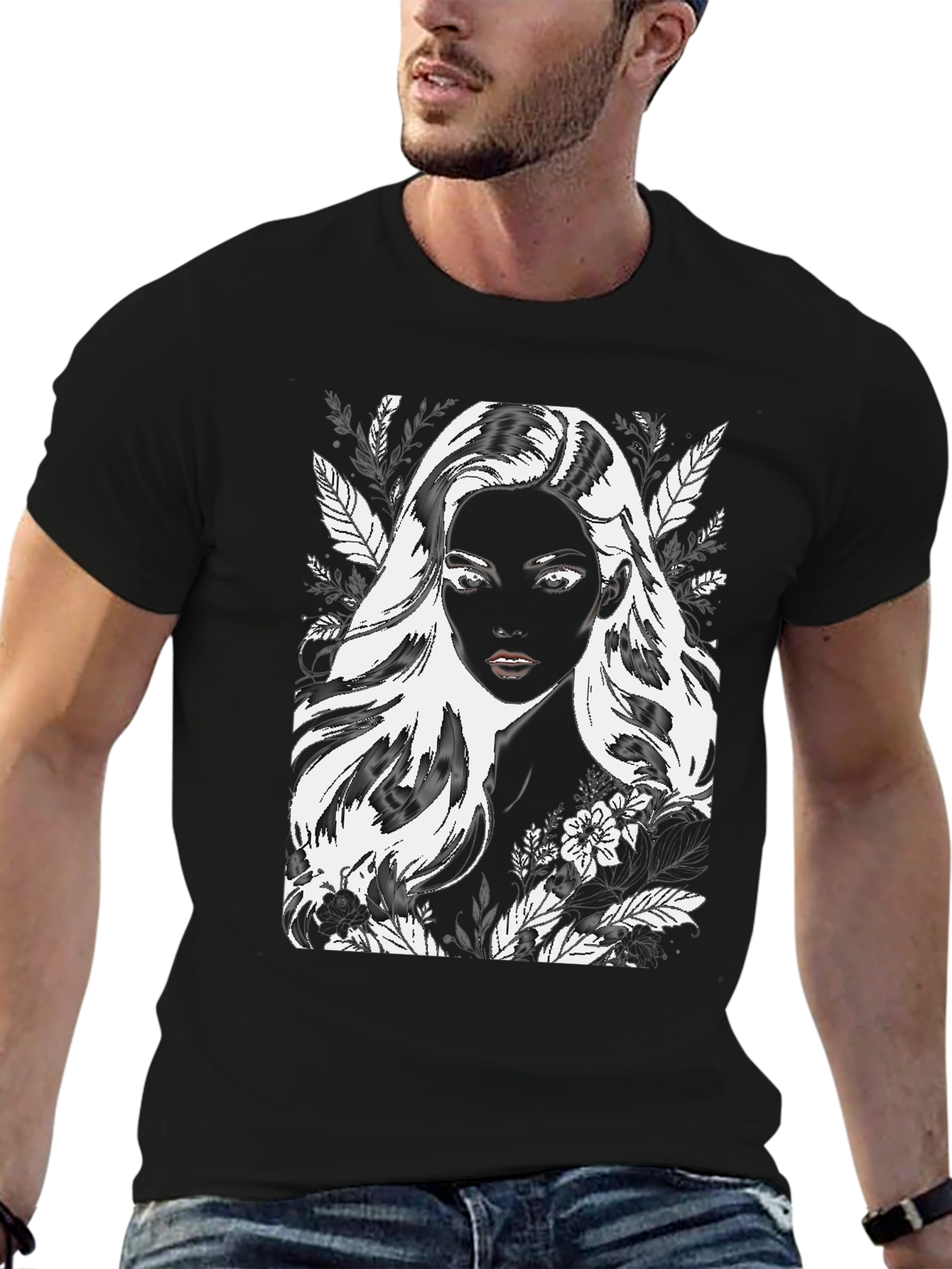 Monochrome Woman Graphic Tee - Stylish Black T-Shirt