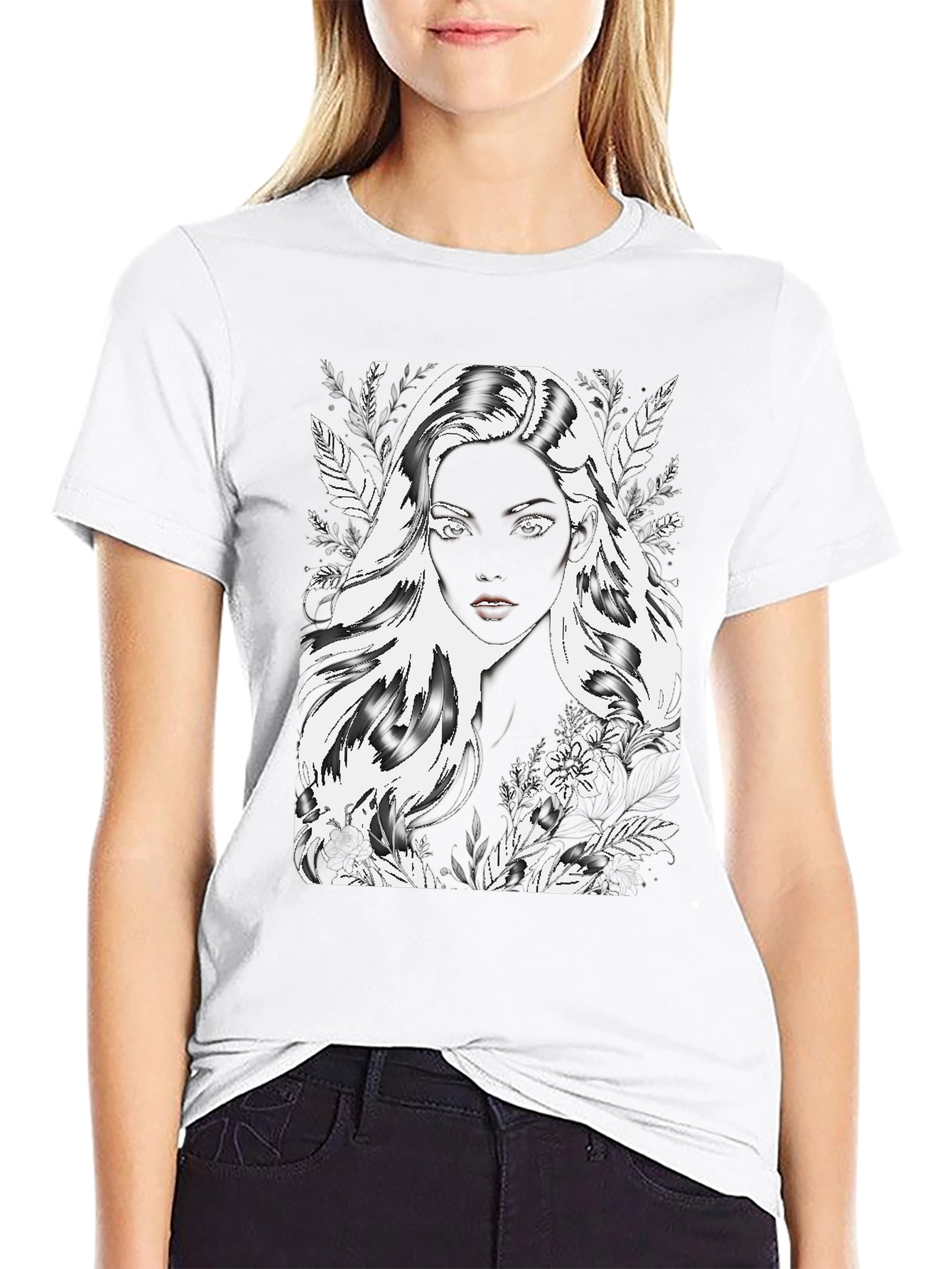 Monochrome Woman Graphic Tee - Stylish Black T-Shirt