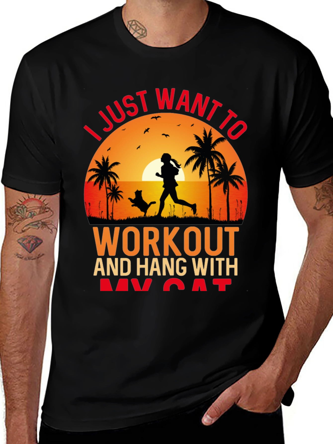 Workout and Cat T-Shirt