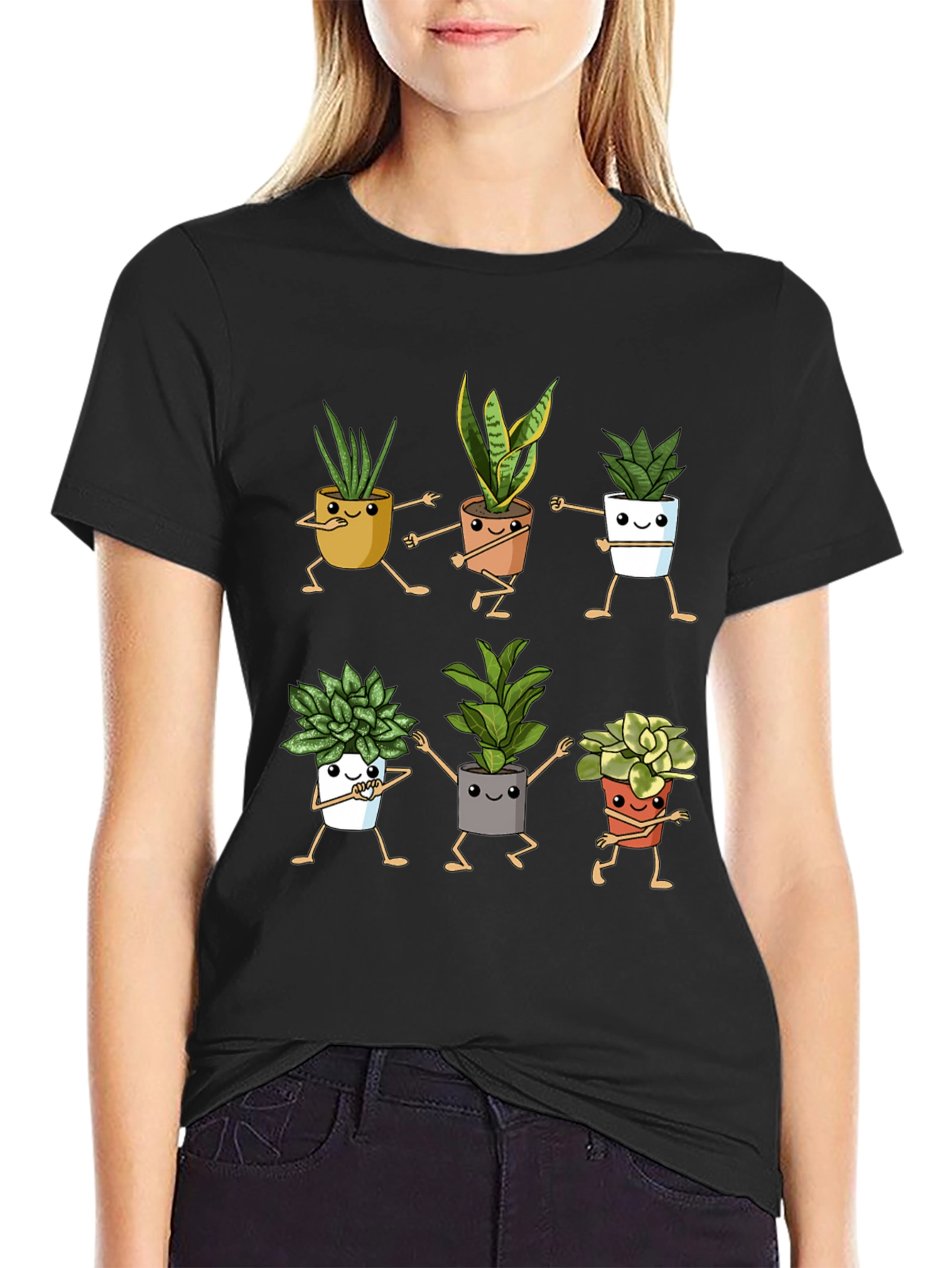 Dancing Plant Pots Black Graphic Tee