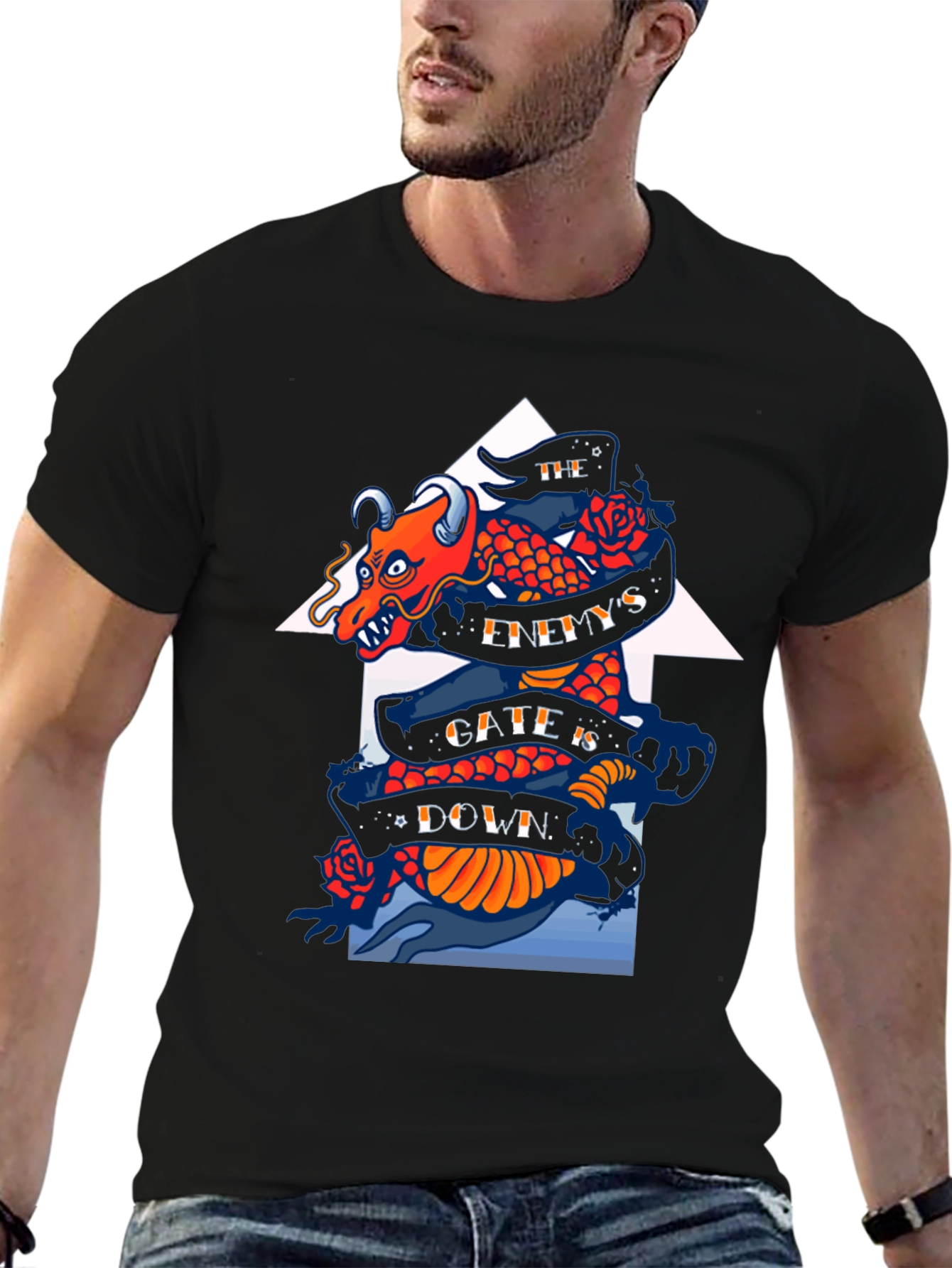 Dragon Graphic Print Black T-Shirt