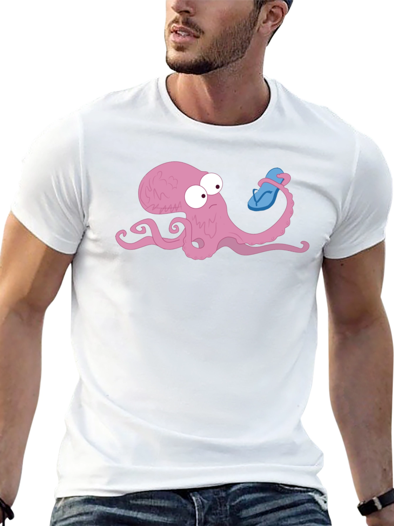 Octopus with Flip Flop Graphic Tee - Black Cotton