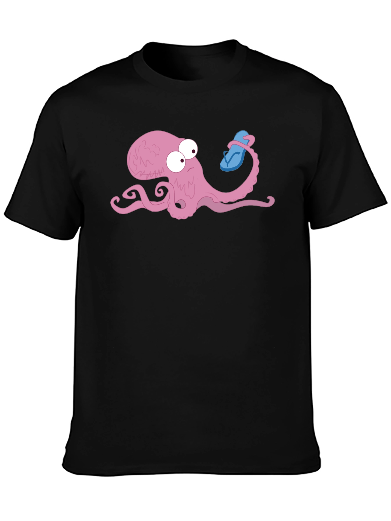 Octopus with Flip Flop Graphic Tee - Black Cotton