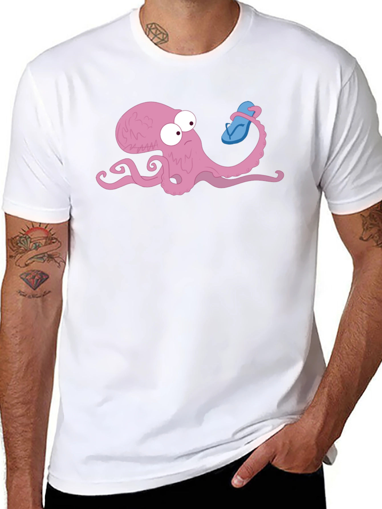 Octopus with Flip Flop Graphic Tee - Black Cotton