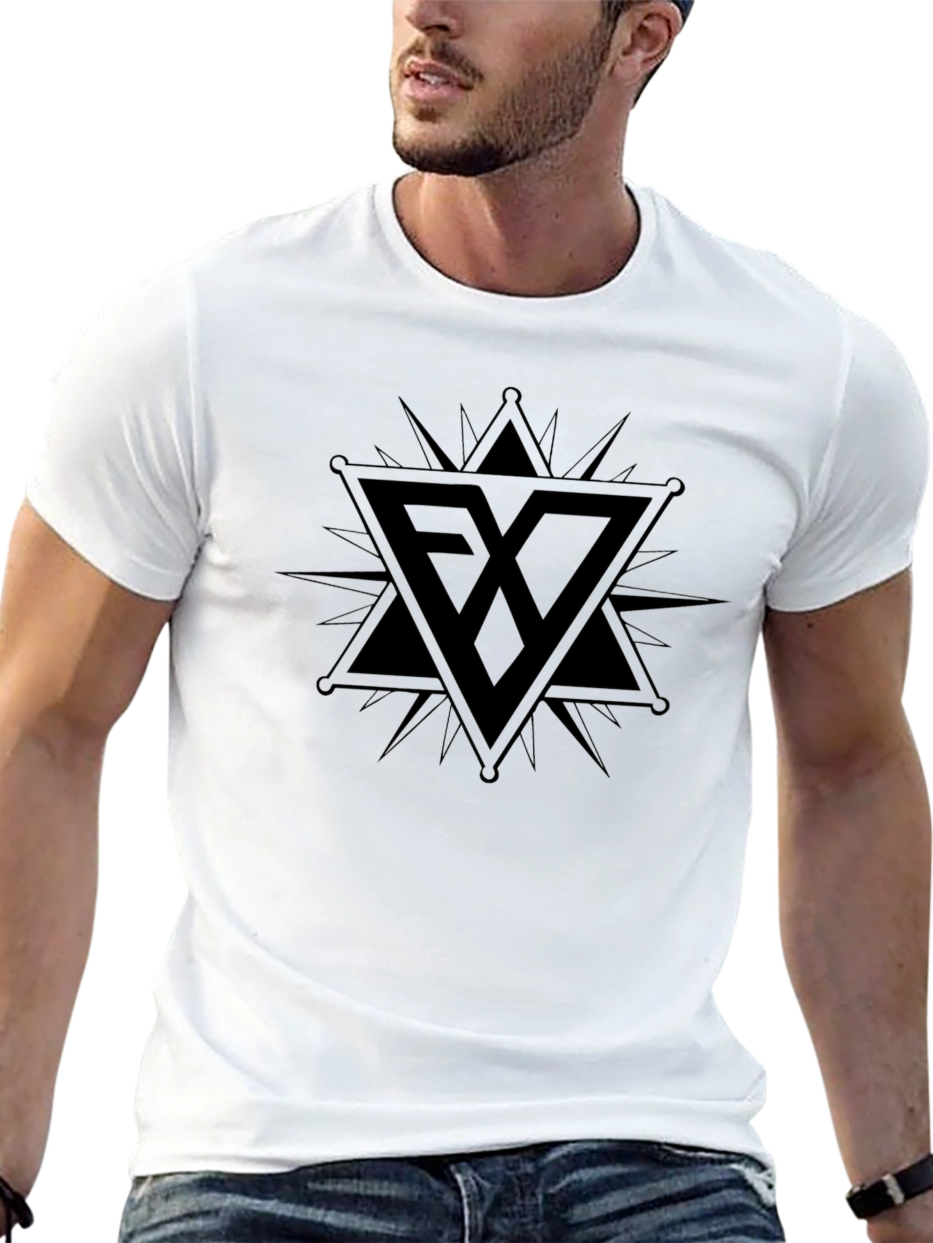 Edgy Black Graphic Tee - Star & Triangle Design