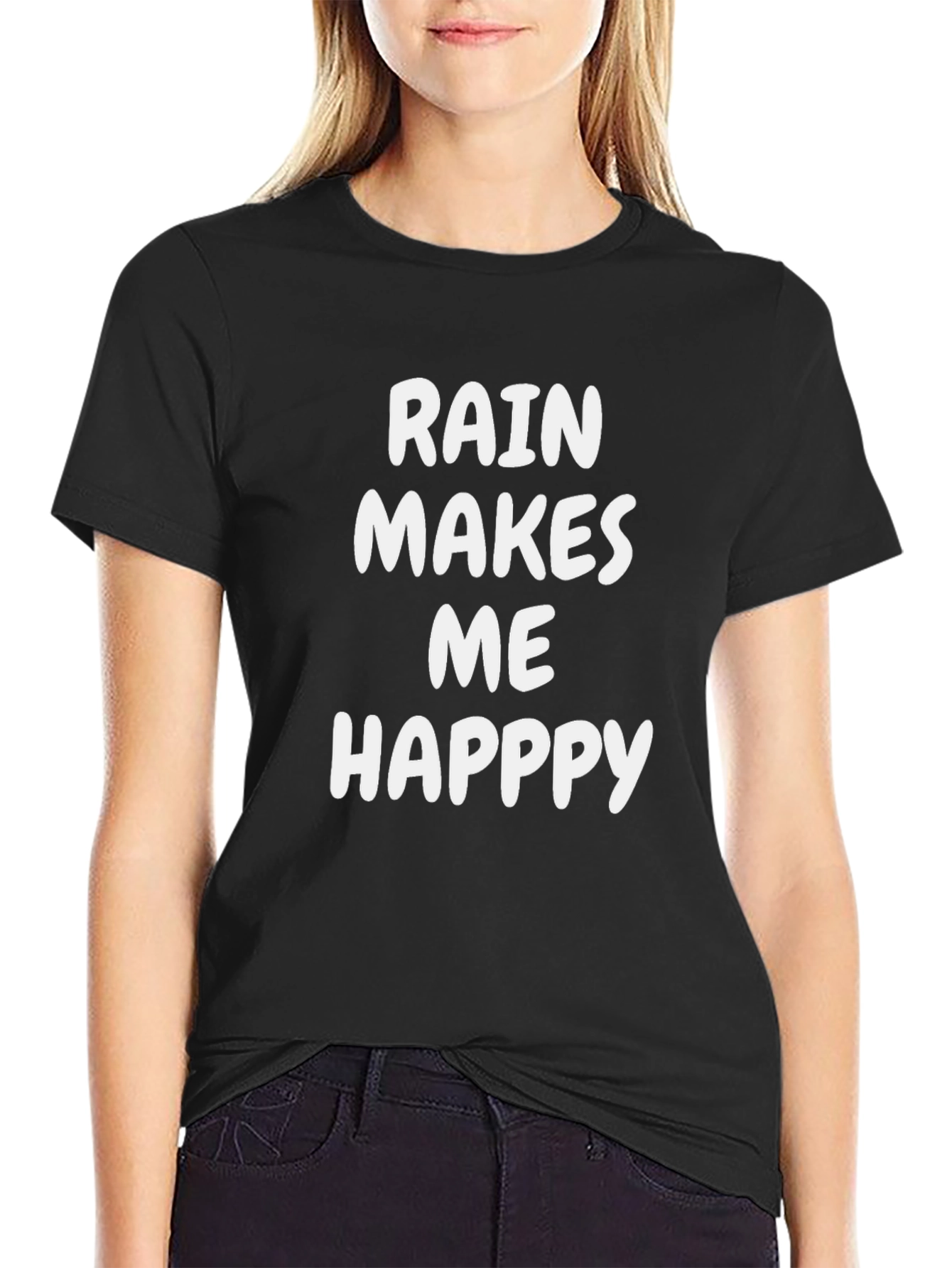 Rain Makes Me Happy Graphic Tee - Black