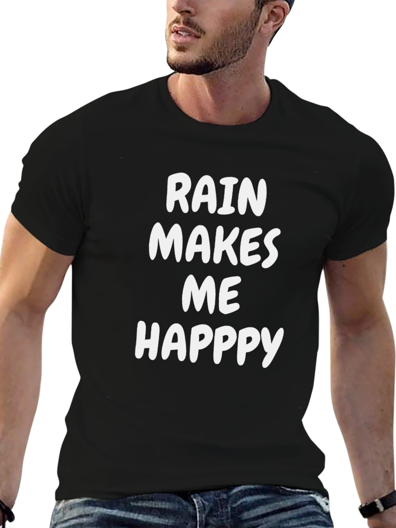 Rain Makes Me Happy Graphic Tee - Black
