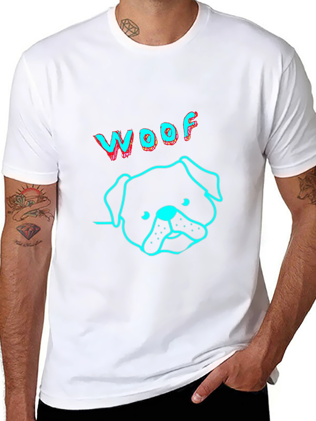 Woof Dog Graphic Print Black T-Shirt