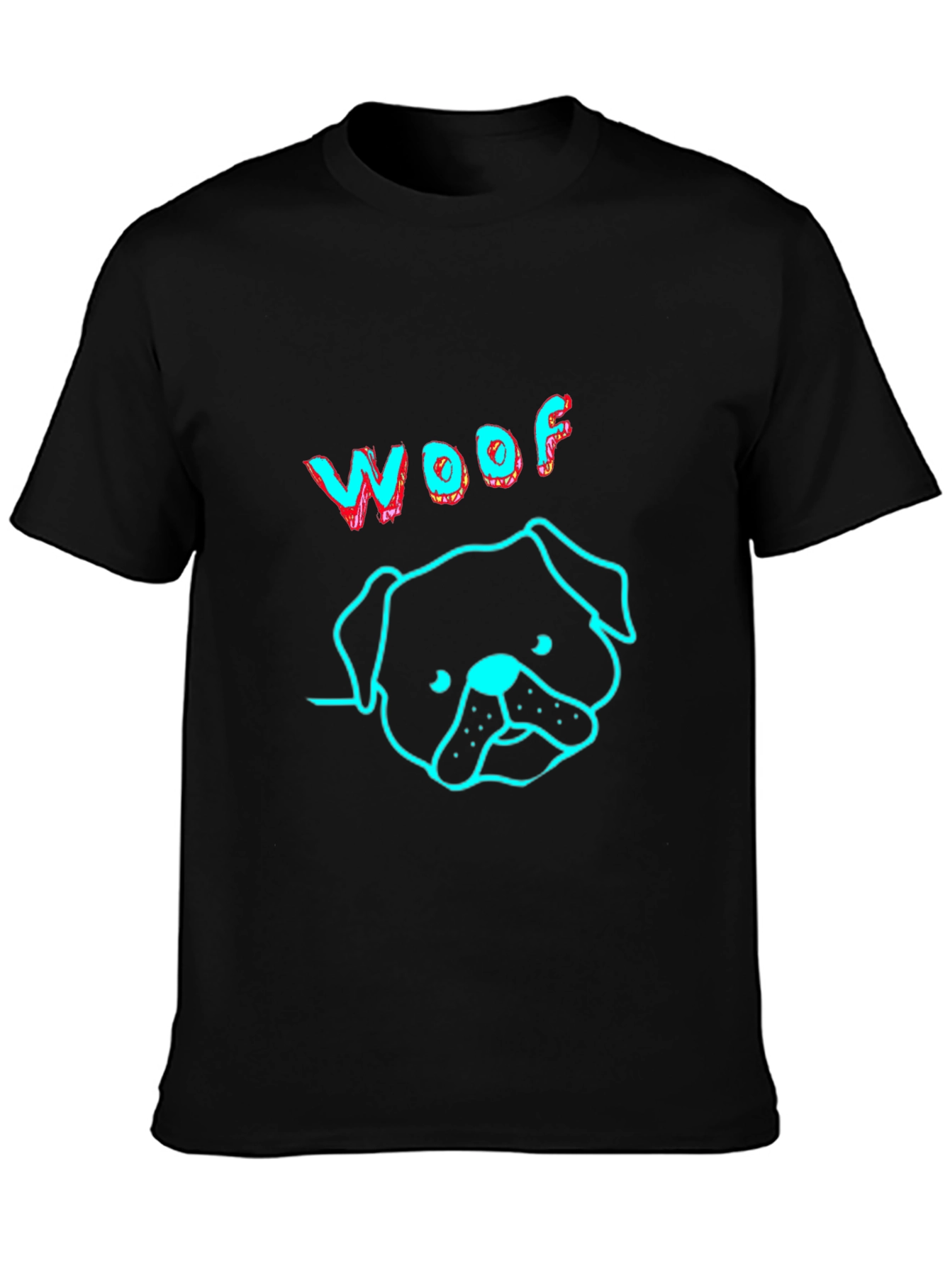 Woof Dog Graphic Print Black T-Shirt
