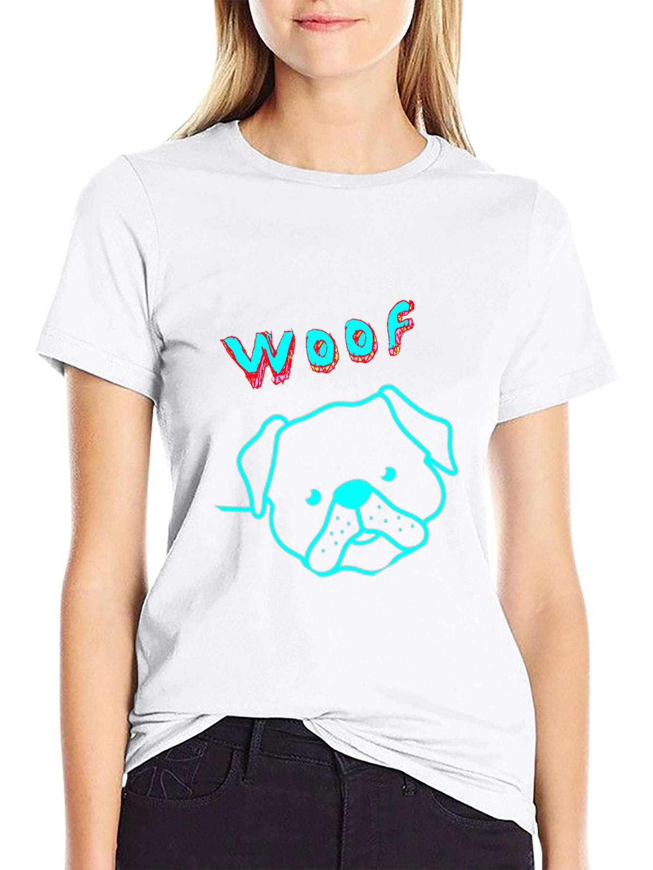 Woof Dog Graphic Print Black T-Shirt