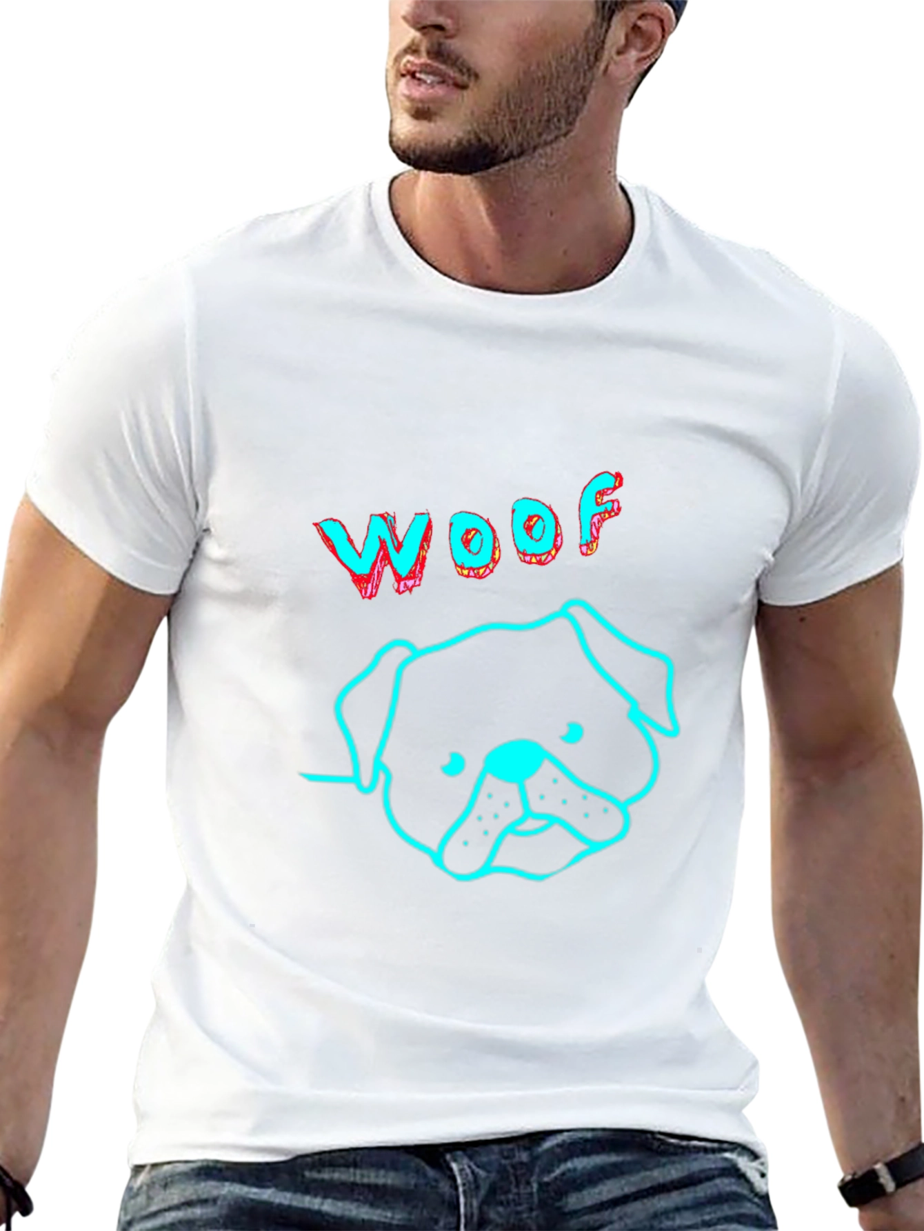 Woof Dog Graphic Print Black T-Shirt