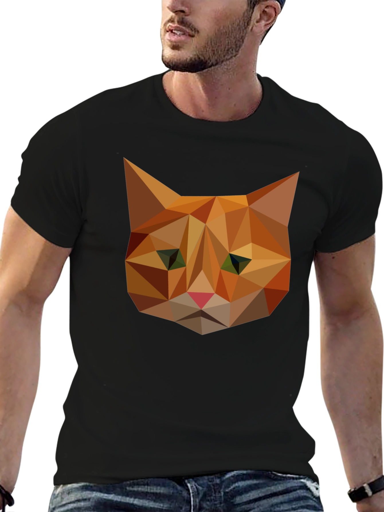Geometric Cat Tee - Modern Graphic Print
