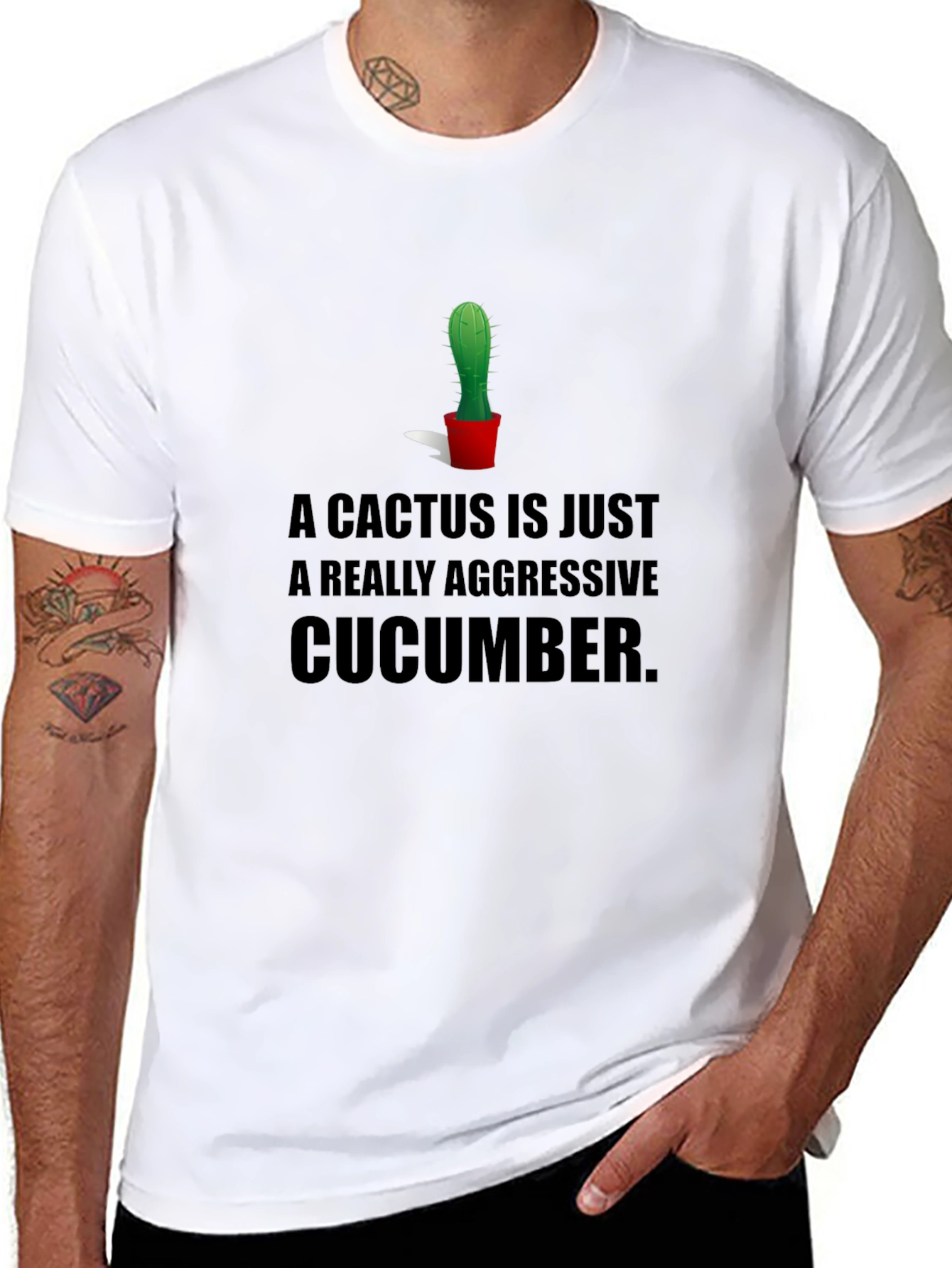 Cactus Cucumber Graphic Tee - Humorous Black T-Shirt