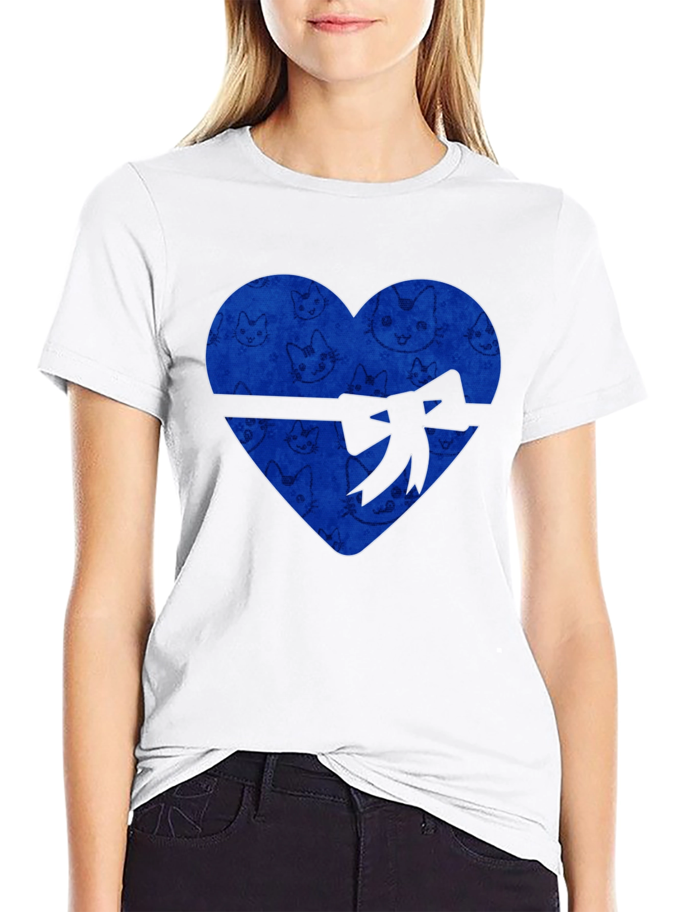 Heart Cat Print T-Shirt