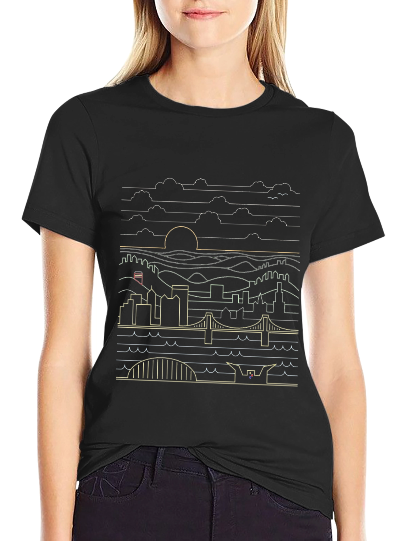 Cityscape Line Art Graphic Tee - Stylish Urban Design