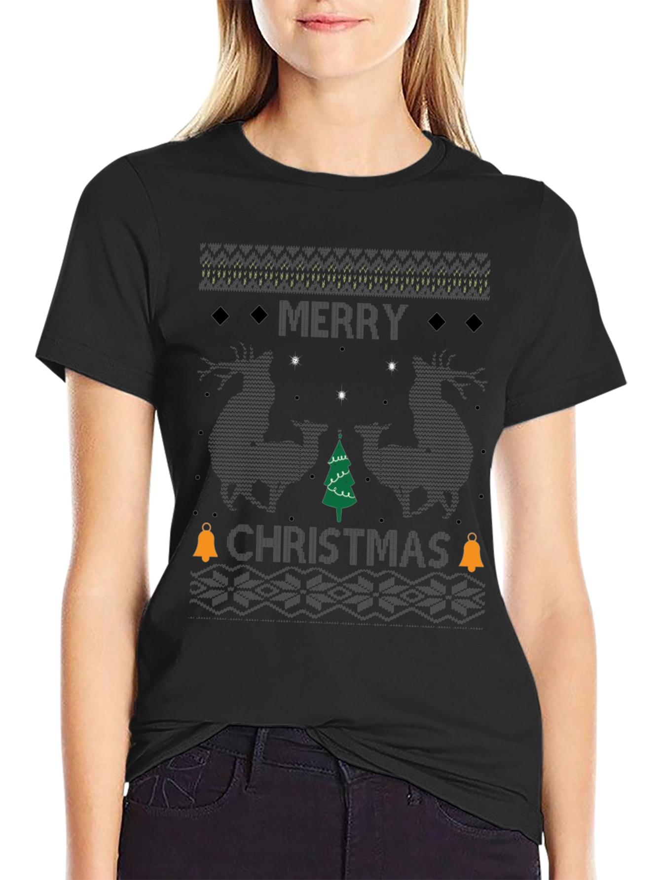 Merry Christmas Ugly Sweater Style Graphic Tee