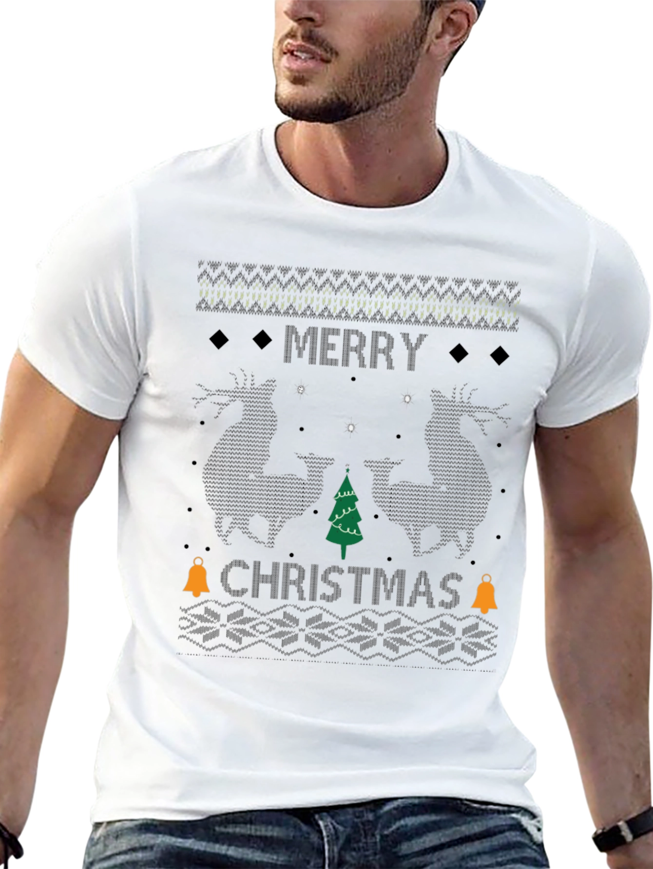 Merry Christmas Ugly Sweater Style Graphic Tee