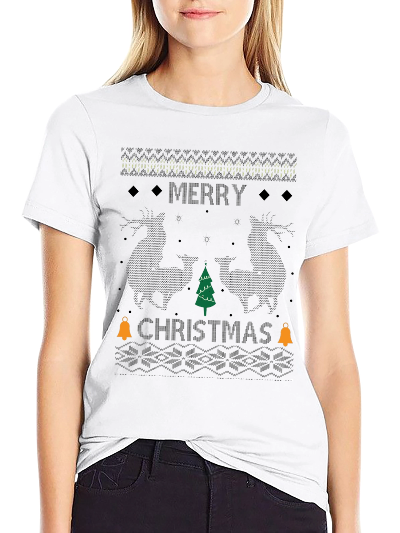 Merry Christmas Ugly Sweater Style Graphic Tee