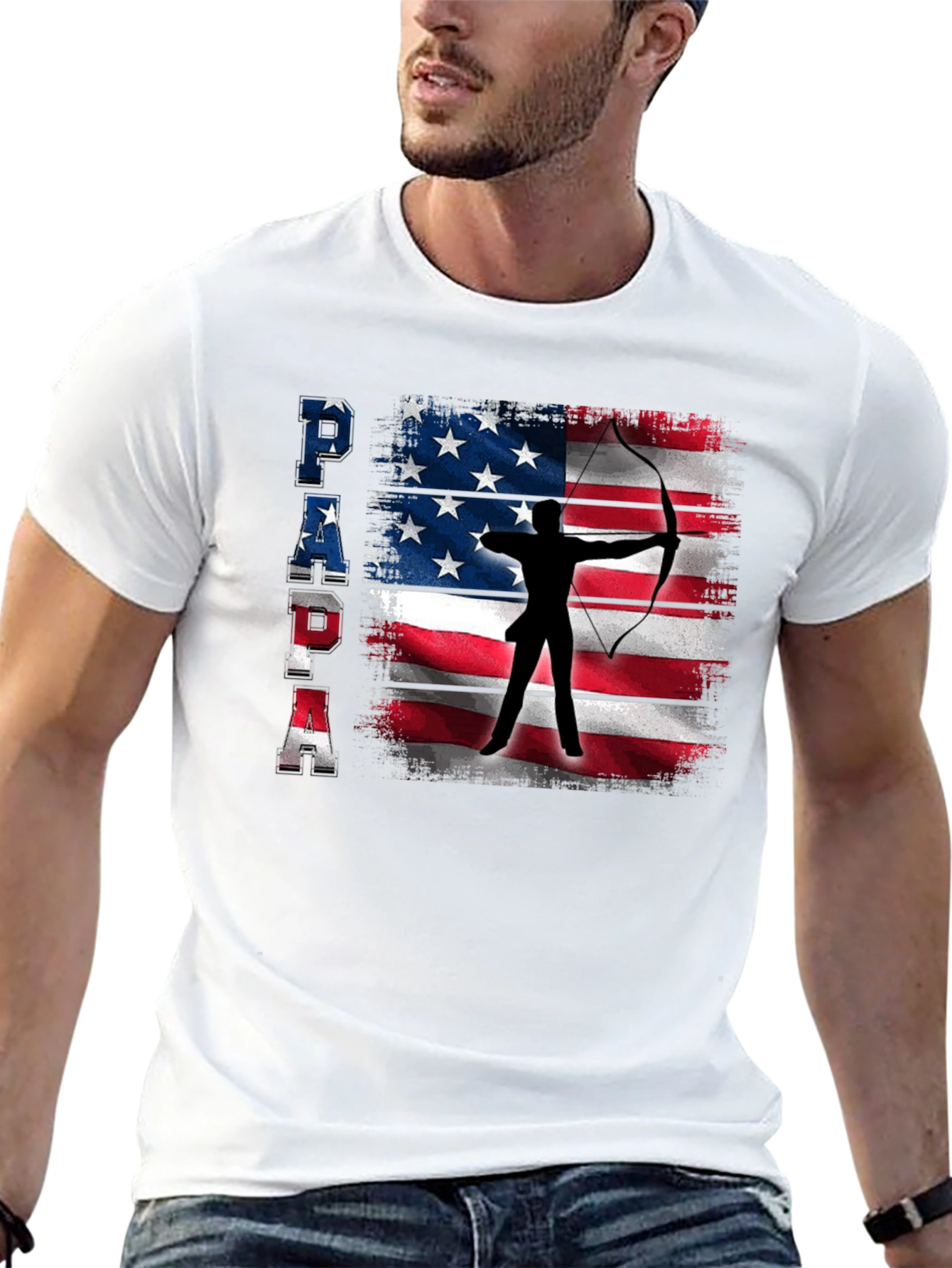 Patriotic Archer Dad T-Shirt - USA Flag Bow Hunting